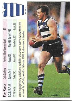 1993 Select AFL #91 Paul Couch Back